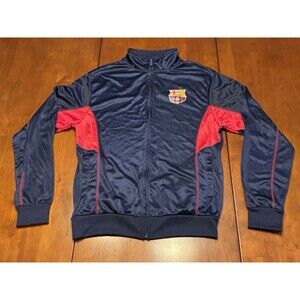 FC Barcelona Jacket Mens Small Red Blue Soccer Football Zip Satin Track Warmup
